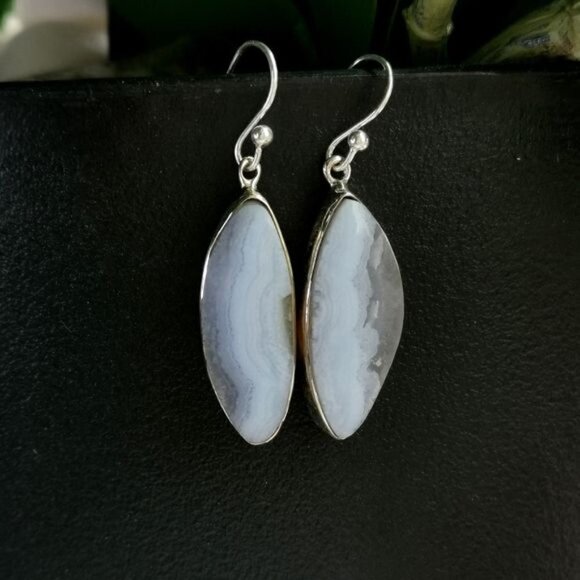 Blue Lace Agate freeform dangle earrings in Sterling Silver - Picture 6 of 9